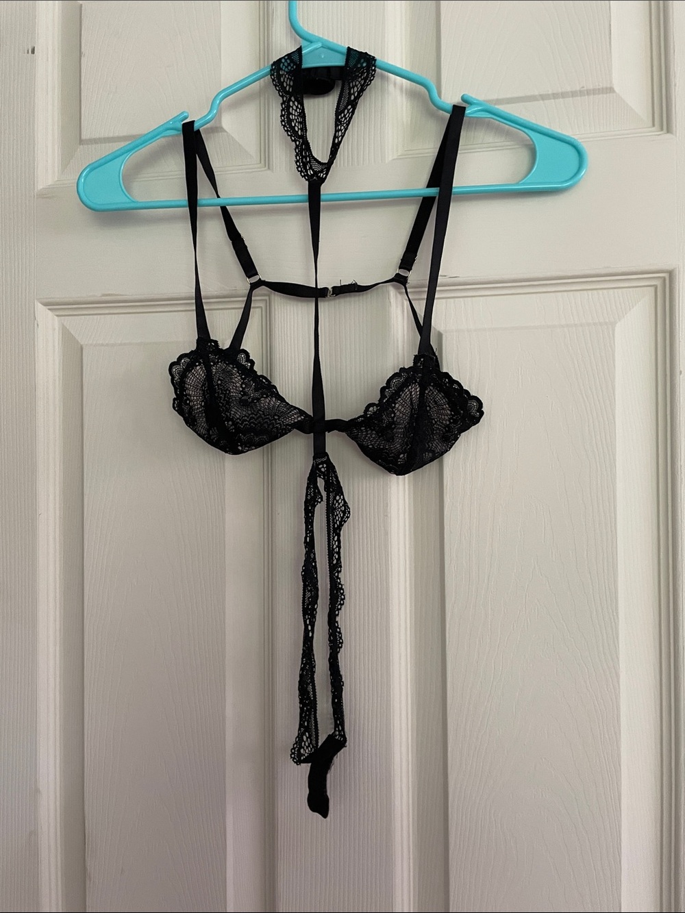 Sheer Black Lace lingerie  with wrapping lace waste and neck bands